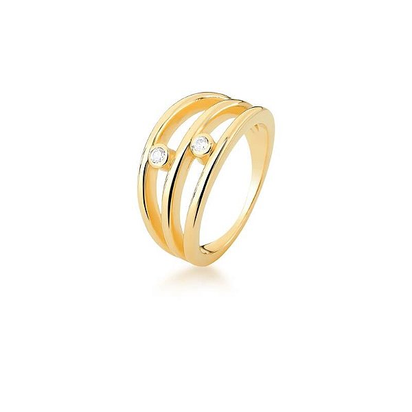 Anel Slim Três Voltas com Cristal Banhado a Ouro