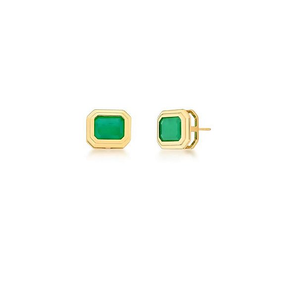 Brinco Esmeralda Retangular Banhado à Ouro