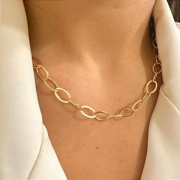 Colar de Elos Ovais com Fecho Bóia – Banho de Ouro 18k
