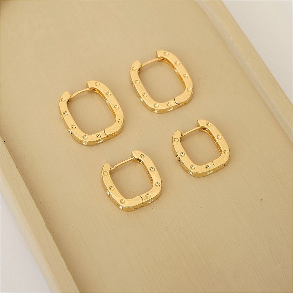 Dupla de Argolas Quadradas Cartier P e M em Banho de Ouro 18k