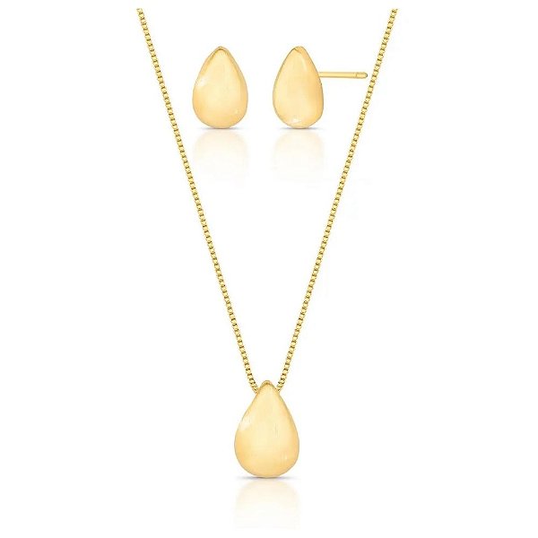 Conjunto Gota Lisa em Banho de Ouro Acetinado