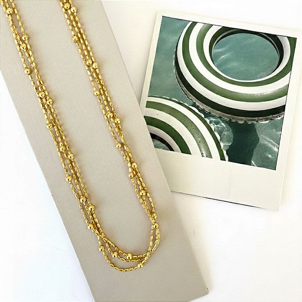 Colar Triplo de Esferas em Banho de Ouro