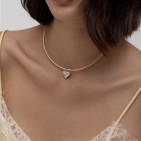 Choker Rígida com Pingente Coração em Zirconia