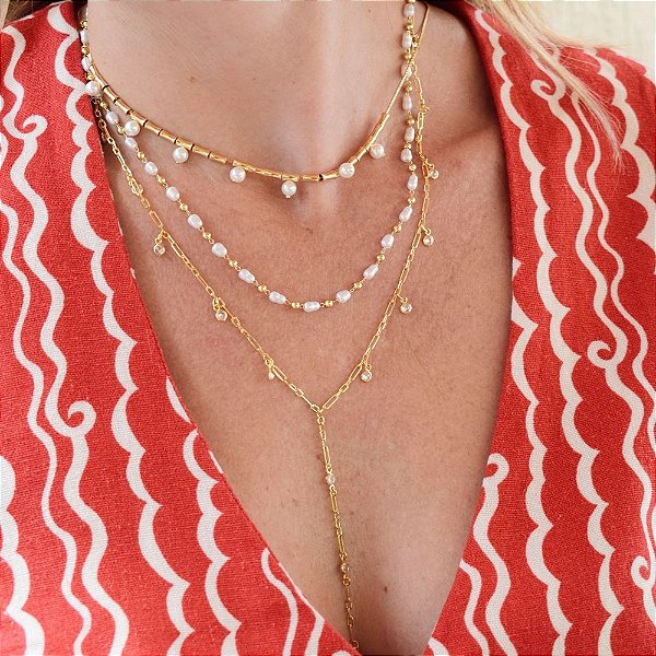 Choker Lumi Bamboo com Pérolas e Banho de Ouro 18k