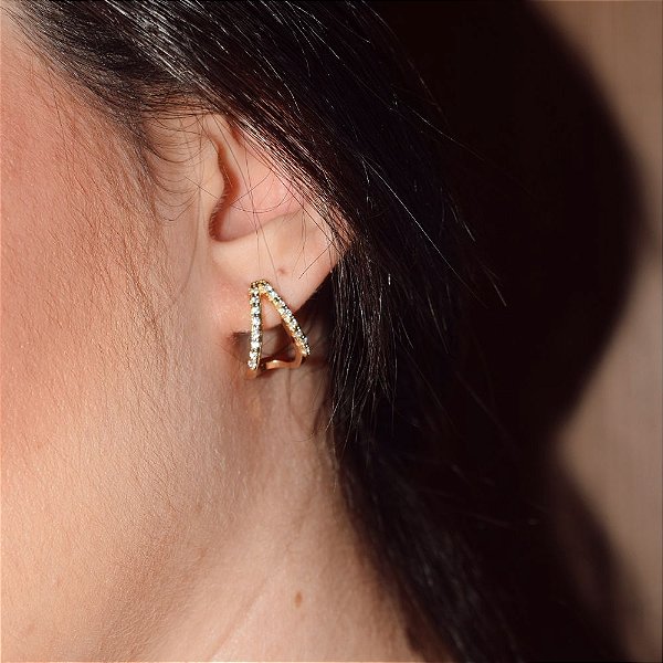 Argola Larissa – Argola Dupla Vazada Micro Cravejada e Banhada à Ouro