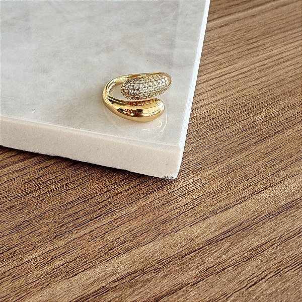 Anel Gomos Shine - Regulável com mix Liso e Microcravejado em Banho de ouro 18K