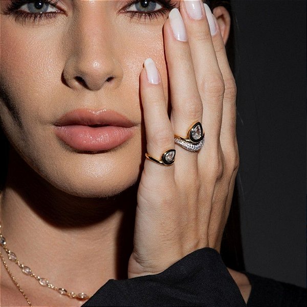 Dupla de Anel Aura - em Mix de Banhos e Zircônia