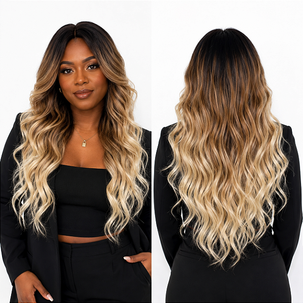 Wig Yasmin Fibra Orgânica Ondulada Com Franja 60cm