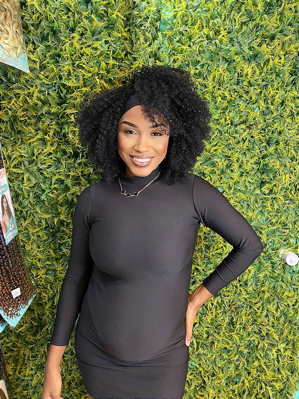 Wig Afro Cacheada Fibra Orgânica Ruda com Faixa