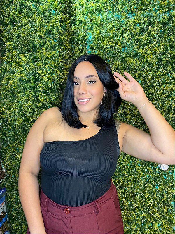 Wig Curta lisa sem Franja Bio Fibra Orgânica Pricila 35cm