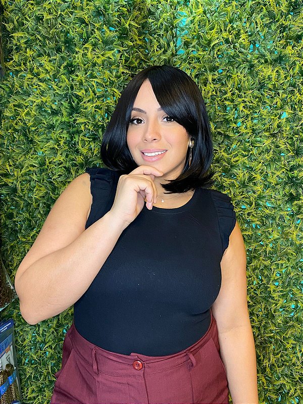 Wig Curta lisa Com Franja Bio Fibra Orgânica Dani 35cm