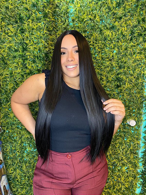 Wig Lisa Longa 65cm Bio Fibra Orgânica Bruna Sem Franja