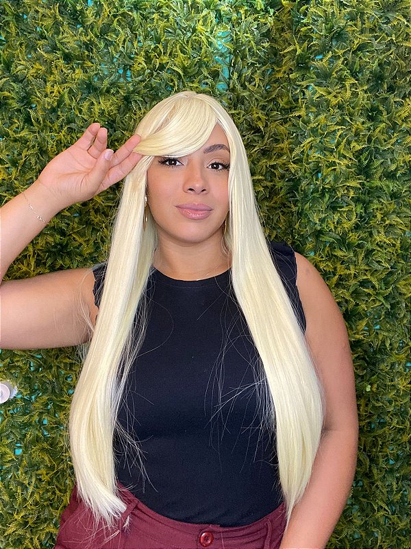 Wig Lisa Longa 65cm Bio Fibra Orgânica Stefane Com Franja