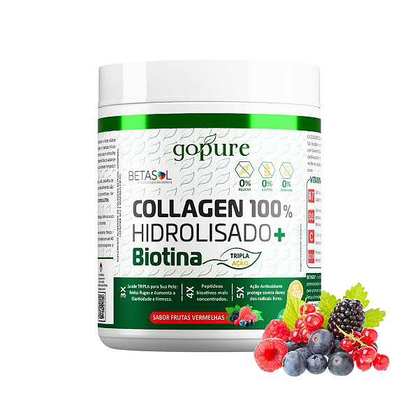 COLLAGEN 100% Hidrolisado 300G + Biotina sabor Frutas Vermelhas
