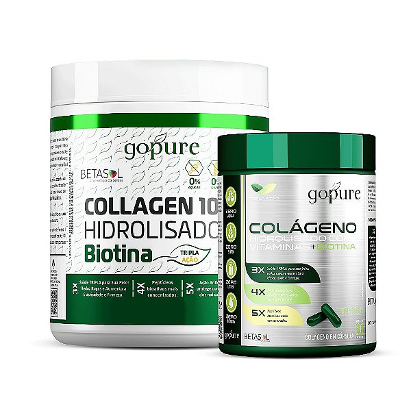 Combo Beleza 1x1: COLLAGEN Pó 100% Hidrolisado + COLLAGEN Cápsulas c/ Biotina + Vitaminas