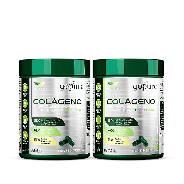 2 Colageno 60 Capsulas - 100% Hidrolisado + Biotina com Vitamina C Coenzima Q10 + Biotina
