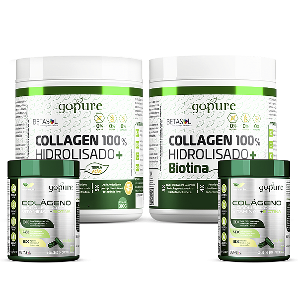 Combo Beleza 2x2: COLLAGEM Cápsulas + COLLAGEN Pó 300G - 100% Hidrolisado com Biotina