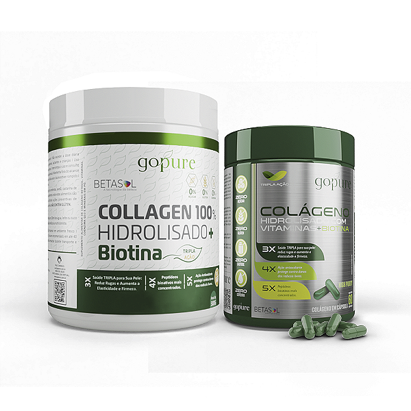 Colágeno 100% Hidrolisado em Pó + Colágeno em Cápsulas