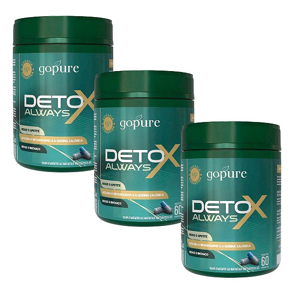 Kit 3 Detox Always GoPure – Suplemento p/ Reduzir Apetite, Desinchar, Perda de Peso, Emagrecimento