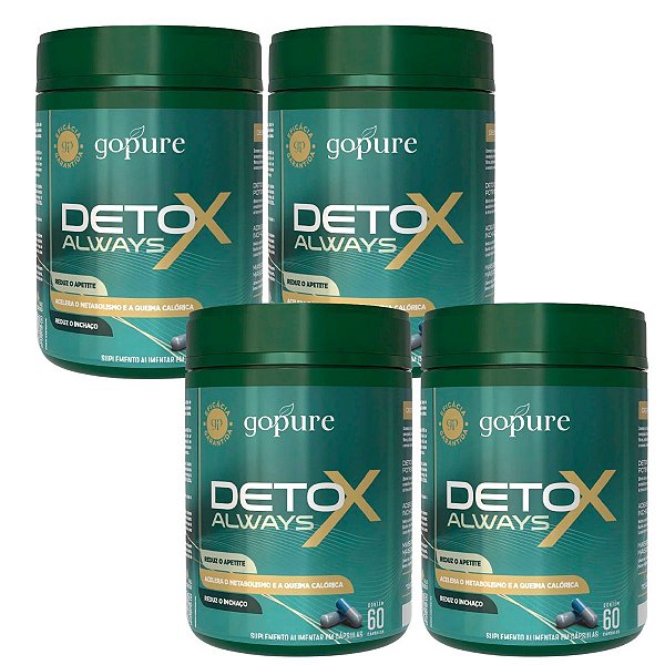 Kit 4 Detox Always GoPure – Suplemento p/ Reduzir Apetite, Desinchar, Perda de Peso, Emagrecimento