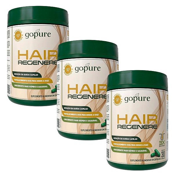 Kit 3 GoPure Hair Regenere – Redução da Queda e Crescimento do Cabelo Acelerado - 3X Biotina