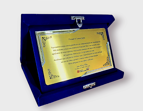 ESTOJO DE VELUDO COM PLACA INOX