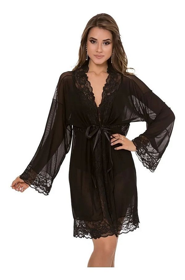 Robe Denise Em Tule Com Detalhe Em Renda Lingerie