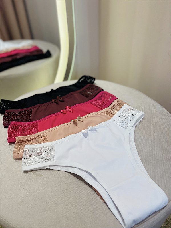 kit com 7 Calcinhas Lily em Micro com Renda