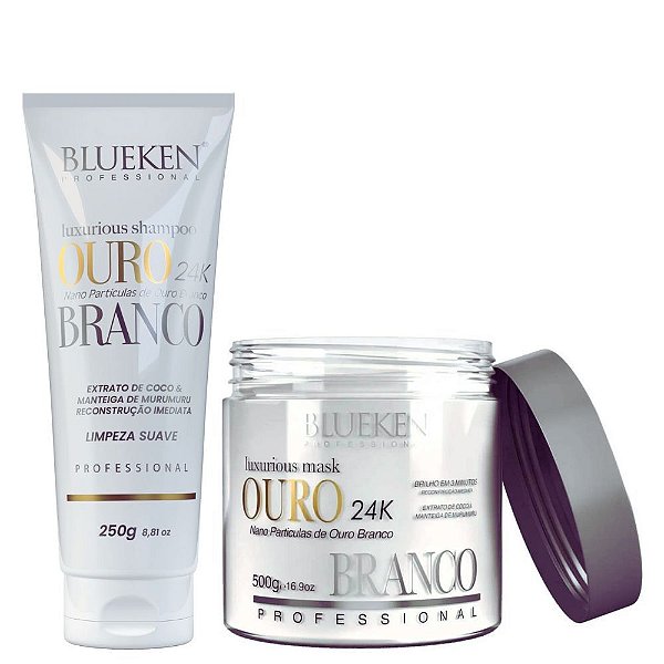 Blueken Kit Ouro Branco 24k Shampoo 250ml e Máscara 500g