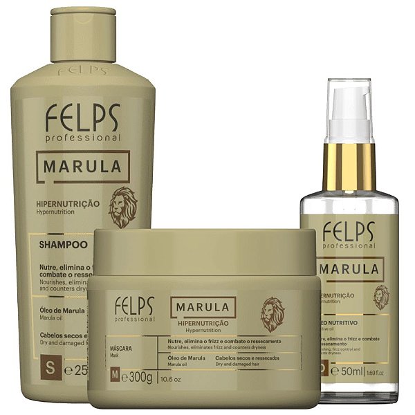 Felps Kit Marula Home Care Shampoo 250ml  - Máscara 300g - Óleo 50ml