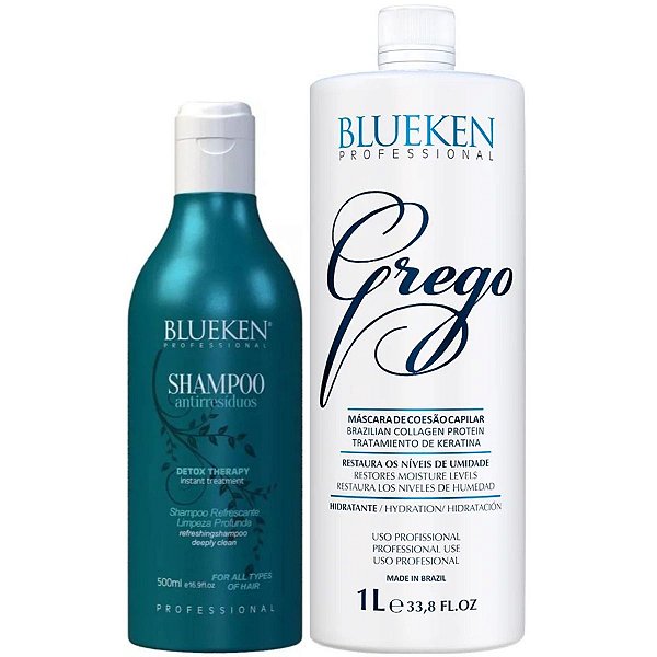 Blueken Escova Progressiva Gloss Grego 1L e Shampoo Antirresíduo 500ml