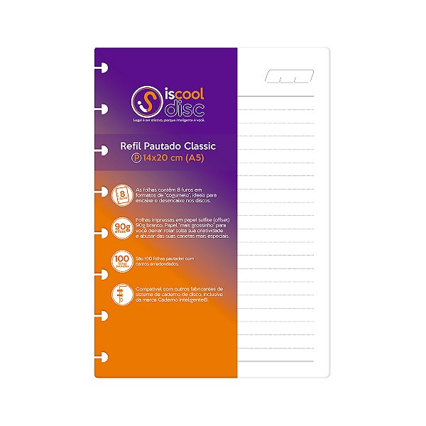 Refil Caderno de Disco Tamanho P(A5) Pautado Clássico 100fls