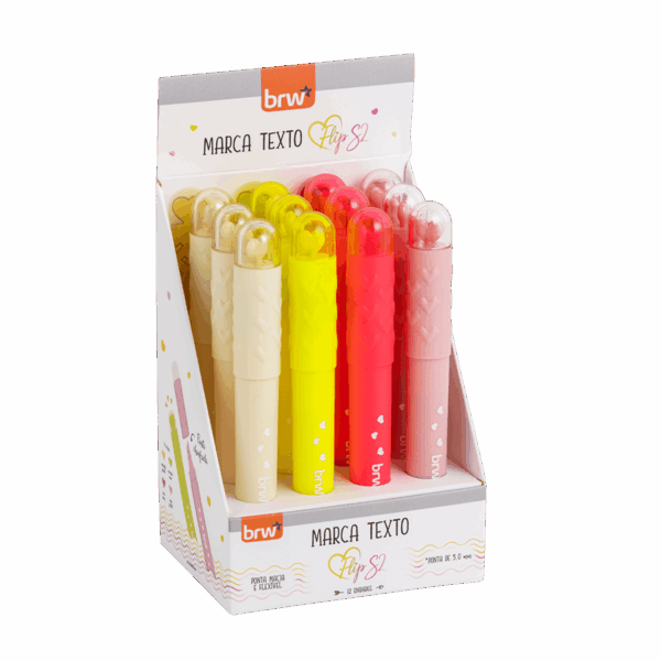 Marca Texto Flip Coração BRW 4 Cores