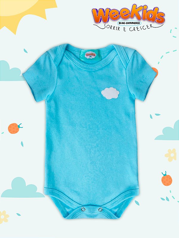 Body Azul Nuvenzinha de Manga Curta WeeKids - Suedine 100% Algodão