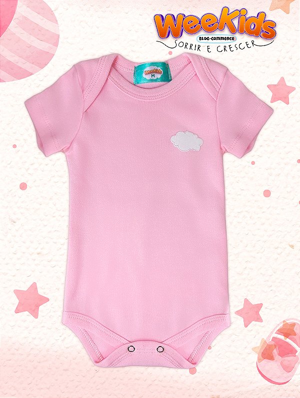 Body Rosa Nuvenzinha de Manga Curta WeeKids - Suedine 100% Algodão
