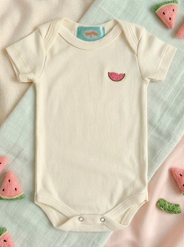 Body Bebê Off White Algodão Manga Curta Melancia