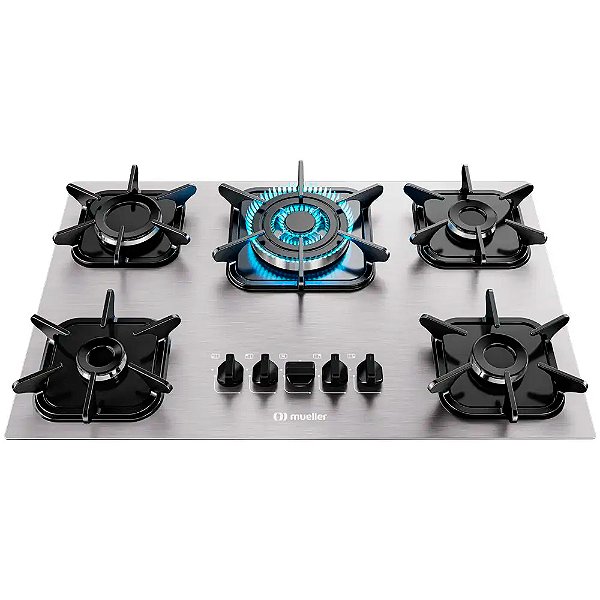 Cooktop Mueller 5 Bocas De AlumÍNio Com Queimador Tripla Chama Mcg5bk Bivolt
