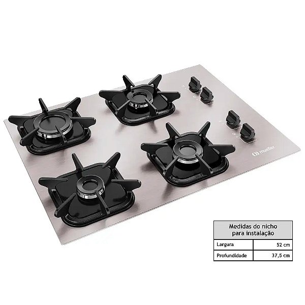 Cooktop Mueller 4 Bocas De AlumÍNio Com Queimador Ultra Chama Mcg4bk Bivolt