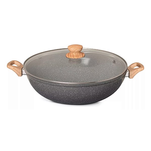 Panela Wok com Tampa 7l Cerâmica Marble Edition Dark Grey Oster