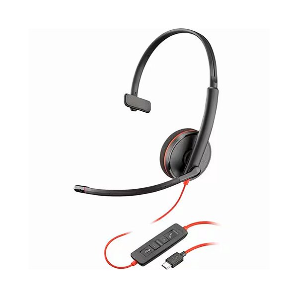 Headset Poly Blackwire 3210 Mono Usb-c com Adaptador Usb-a