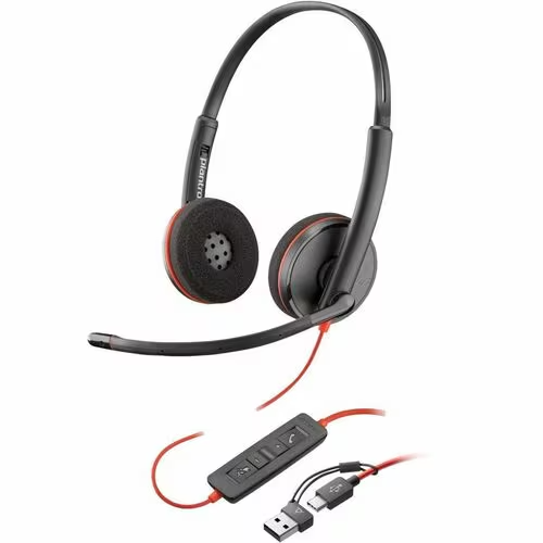 Headset Poly Blackwire 3220 Stereo Usb-c Adaptador Usb-a