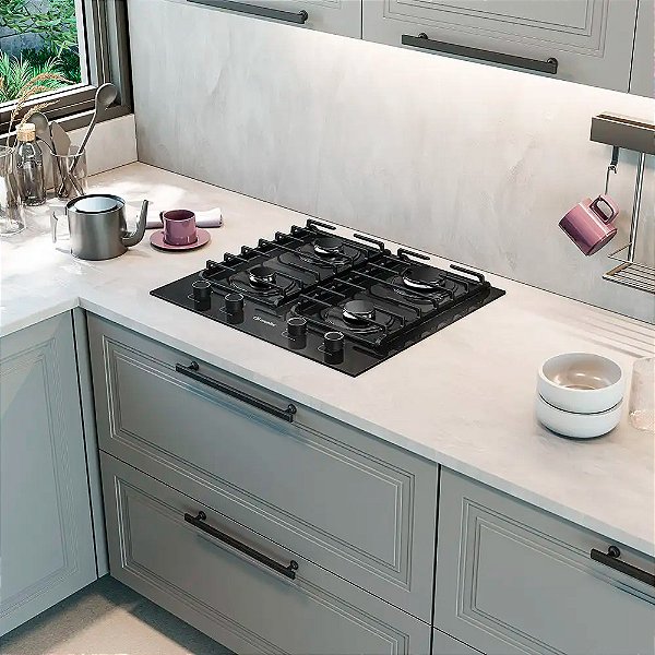 Cooktop 4 Bocas a Gás Mueller Mesa de Vidro Grades de Ferro Fundido Mcg4bm Bivolt