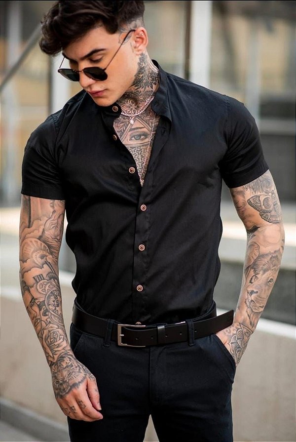 Camisa gola padre semi acetinada