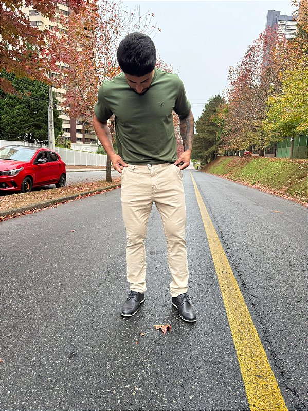 Camiseta Masculina Malha Peruana verde oliva
