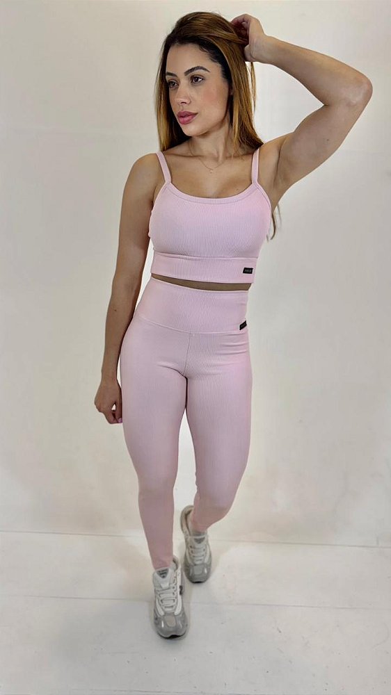 Conjunto fitness feminino, linha Paris Premium, tecido blackout ZERO transparência Crystal Rose