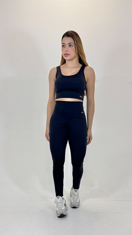Conjunto Preto linha Dance Top Regata+legging cós alto ZERO transparência