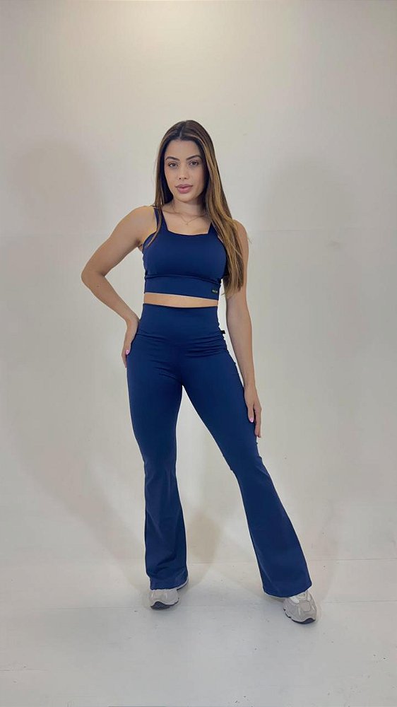Calça Flare Azul Marinho linha Dance cós alto ZERO transparência