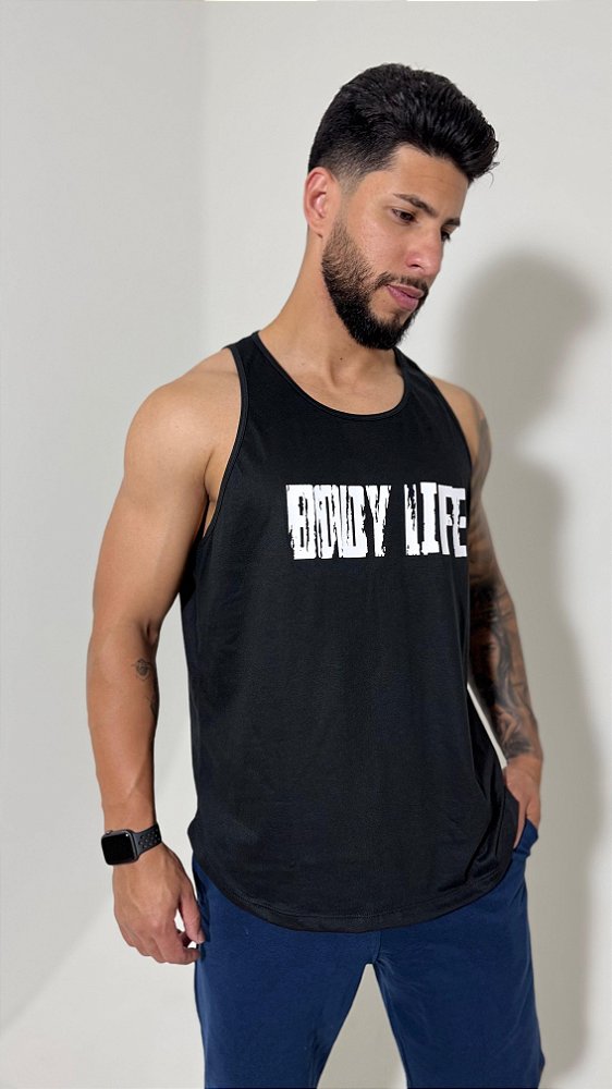 Regata Longline Masculina em Malha de Algodão Premium - Preta