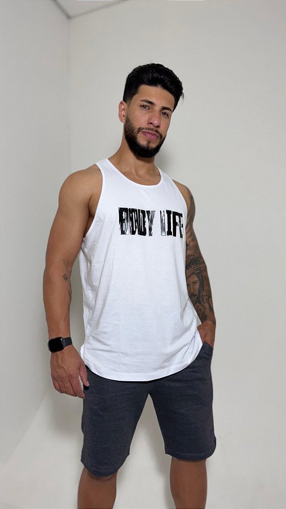 Regata Longline Masculina em Malha de Algodão Premium - Branco