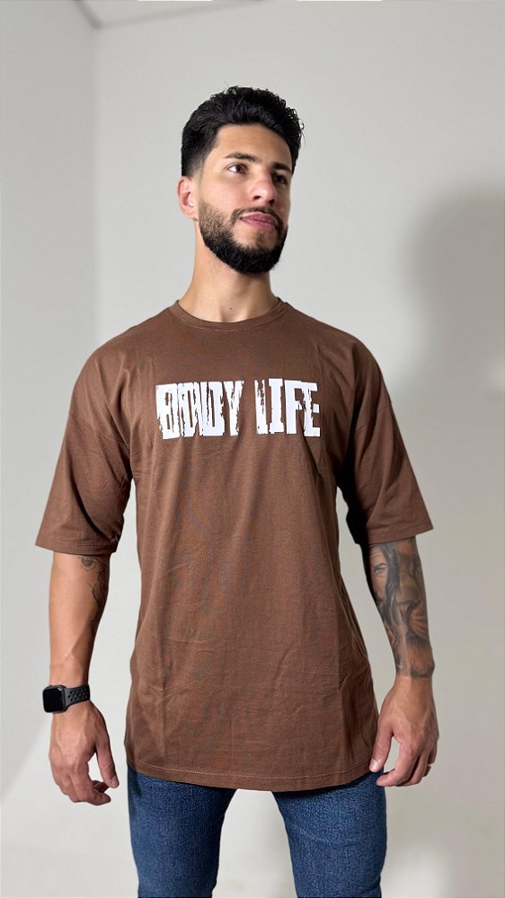 Camiseta Oversize Masculina – Algodão Premium - Marrom